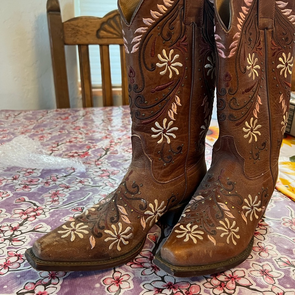 Shyanne Maisie Brown Floral Heeled Boots 6M